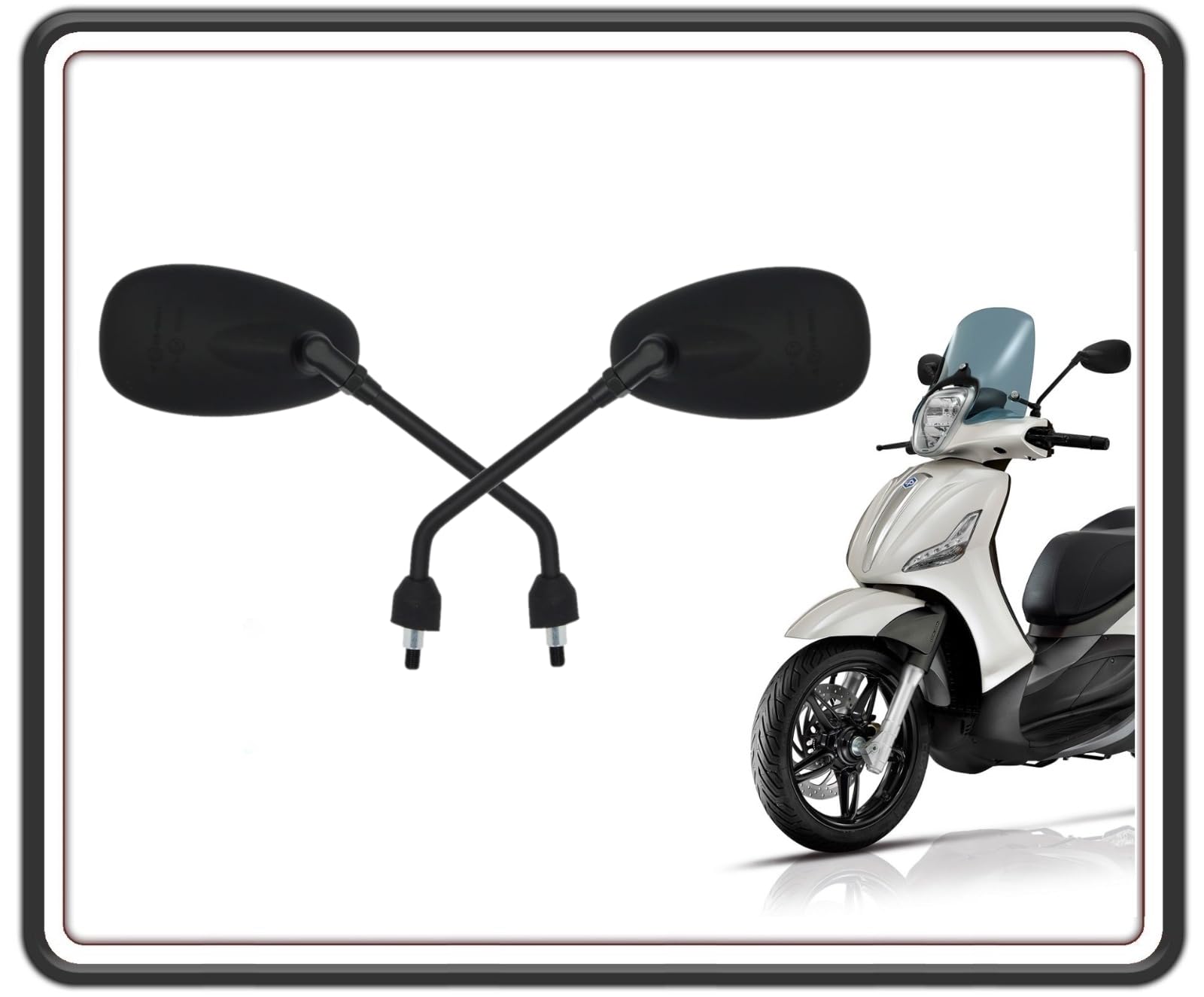 Lot de 2 miroirs rétroviseurs rétroviseur noir côté droit et gauche pour Piaggio Beverly125 jusqu'à 2015 - Beverly 300 de 2010 à 2020 - Piaggio Beverly 350 de 2012 à 2021.