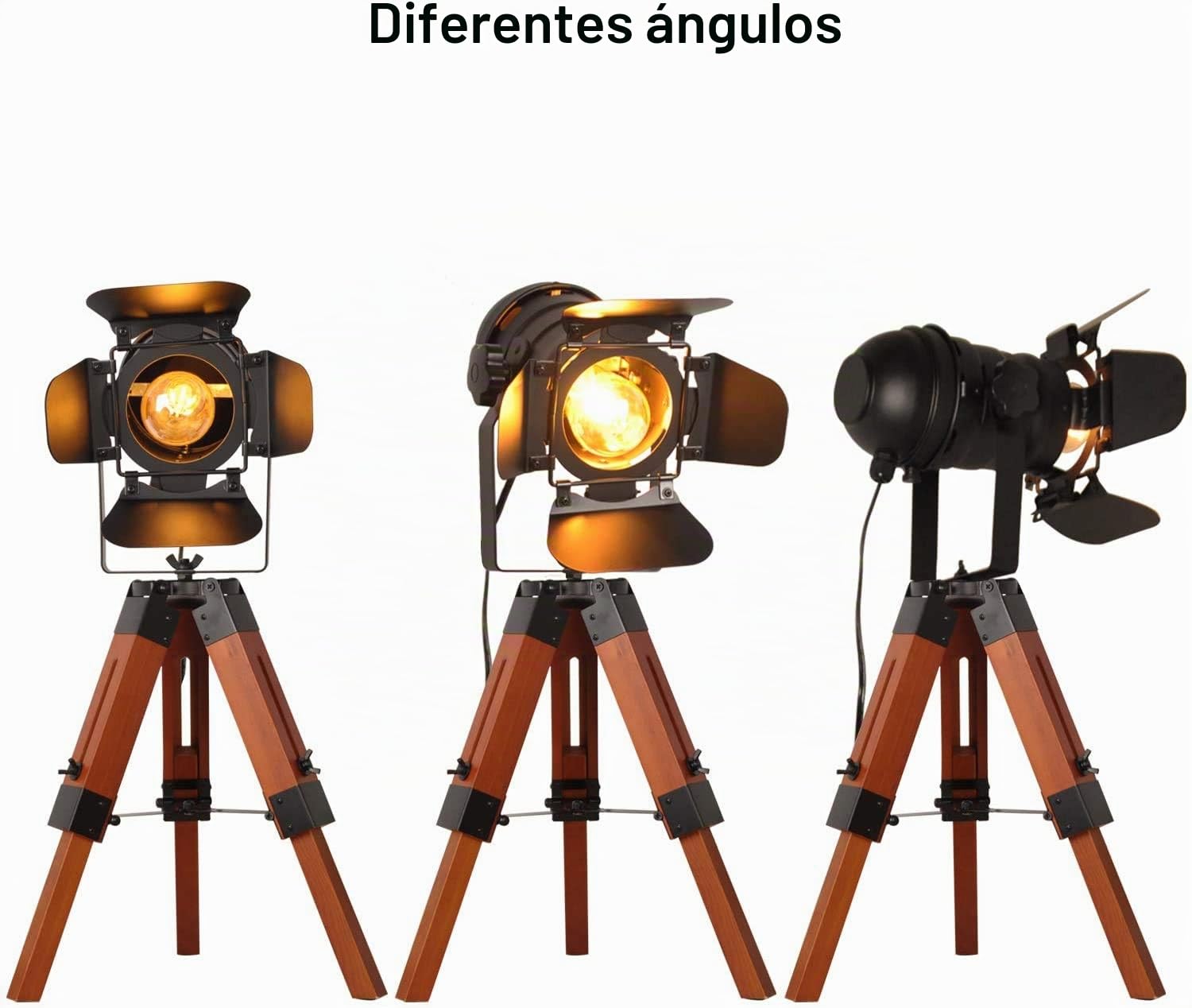 SENDERPICK Lámpara de sobremesa ajustable de madera, lámpara de mesa, lámpara de escritorio, lámpara de mesa, negro Retro Trípodes de estilo retro para bar cafetería (Bombilla no incluida)