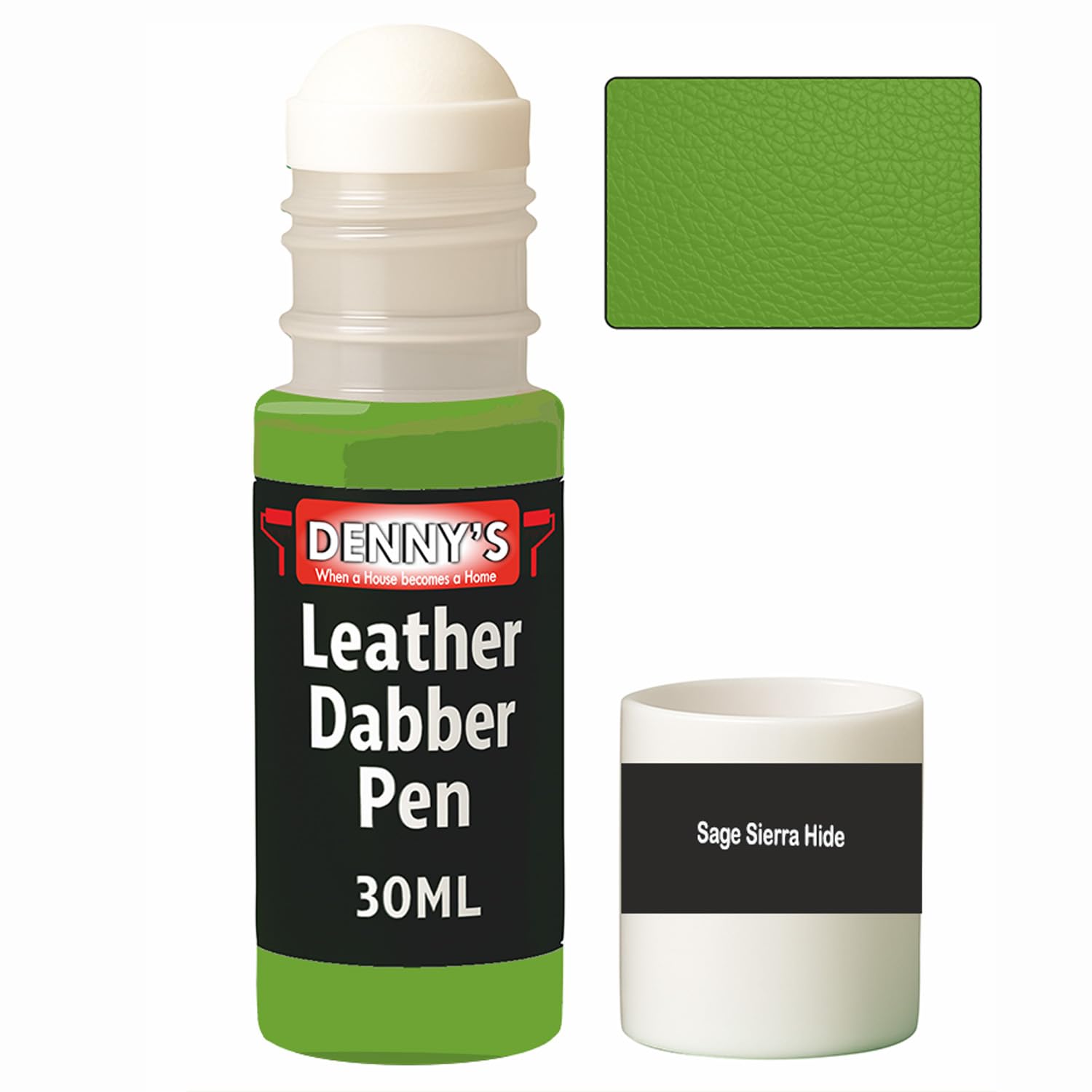 SCOOBYS PAINTS BACK IN THE MIX Leather Dabber Pen, 30ml, Leather Recolouring Paint Dye Balm Sofas, Repair Faded & Scratched Upholstery Car Seats, Shoes, bags, belts Green Shades (Sage Sierra Hide) โ image 1