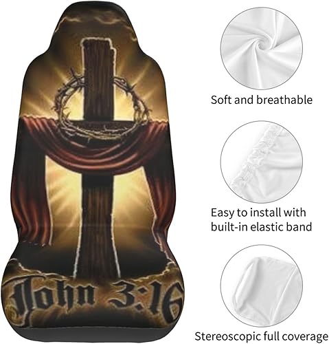 Miniatura 8 de Fundas de asiento delantero de automóvil con símbolo de cruz dorada religiosa, 2 piezas, funda protectora elástica universal para asiento de