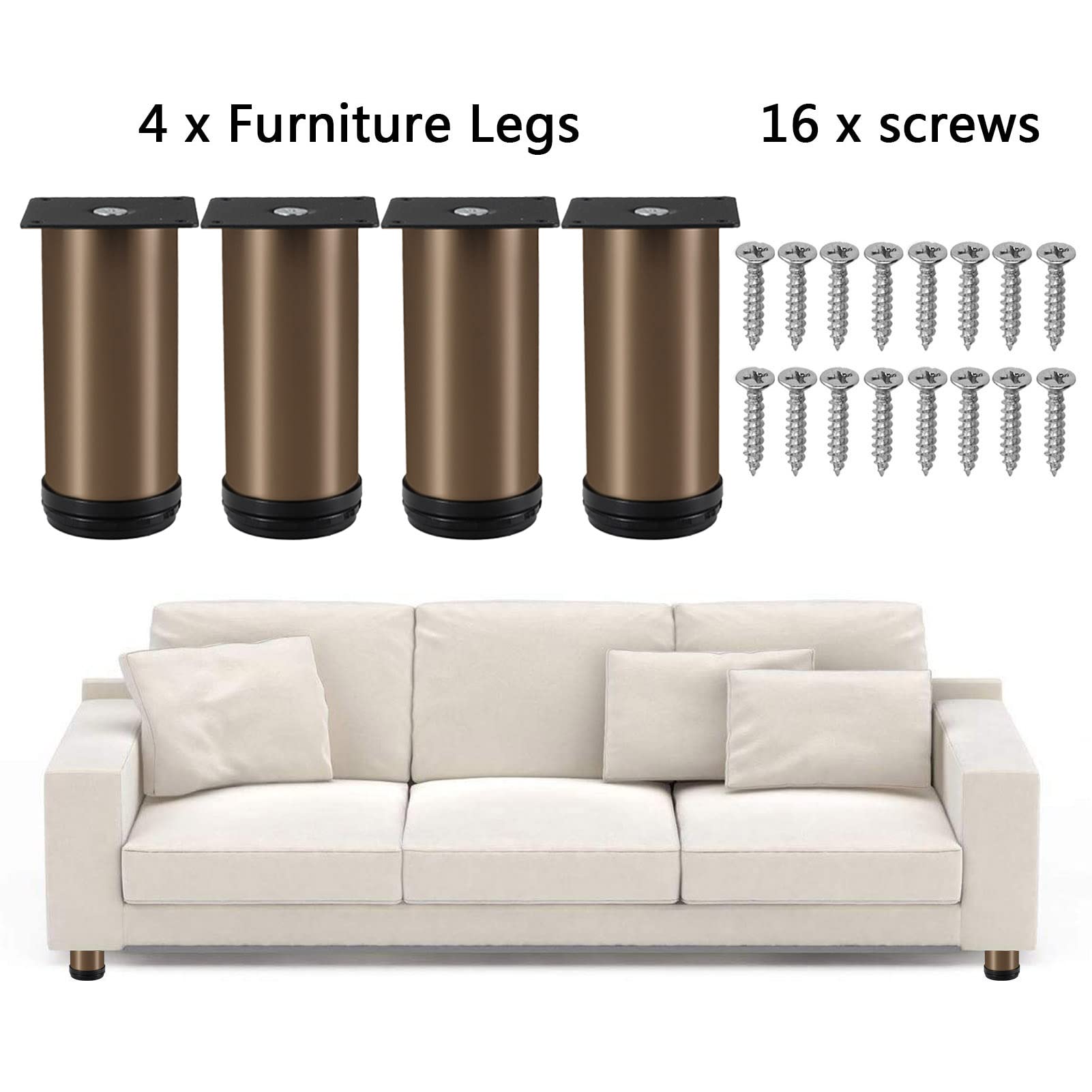 4 Piezas Pies Muebles Patas para Mesas Acero Inoxidable, Pies de Gabinete Redondo Altura Regulables 30mm, para Sofá Mesa de Café Mueble de Baño Mueble de TV (45cm/17.72in)