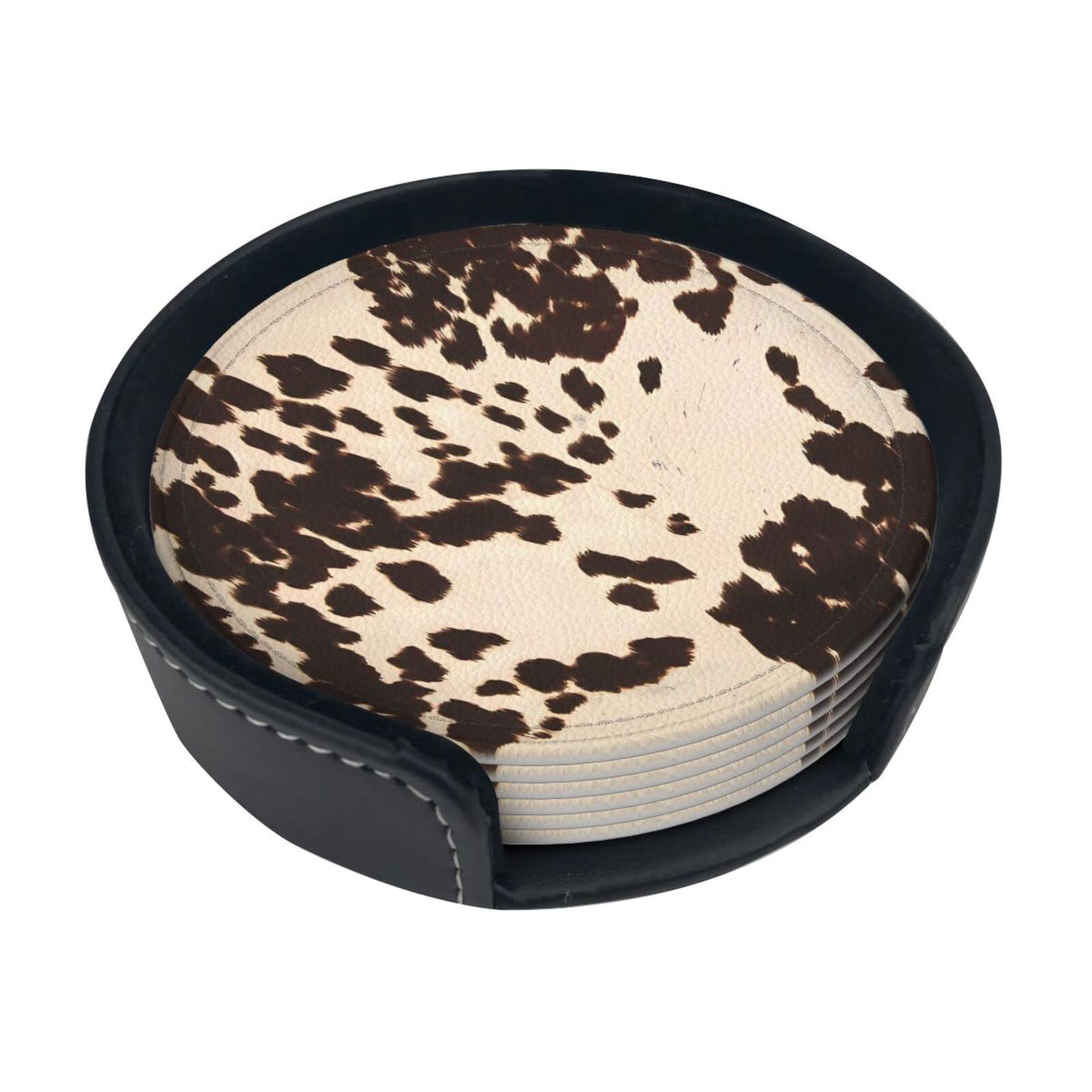 Set 6 Sottobicchieri In Pelle Naturale Marrone - Rotondi, Diametro 10 Cm, Resistenti Al Calore