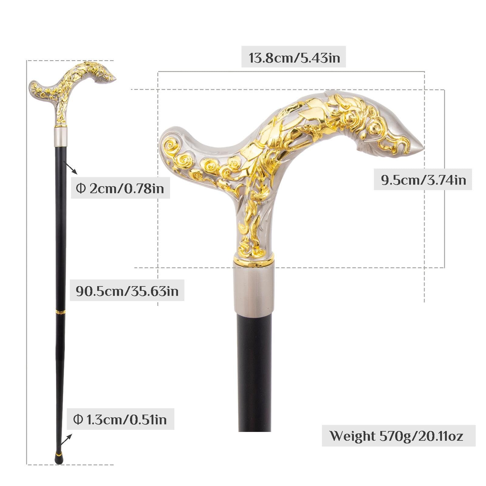 Elegante Bastón de Paseo Metálico con Motivo Tallado a Mano Unisex