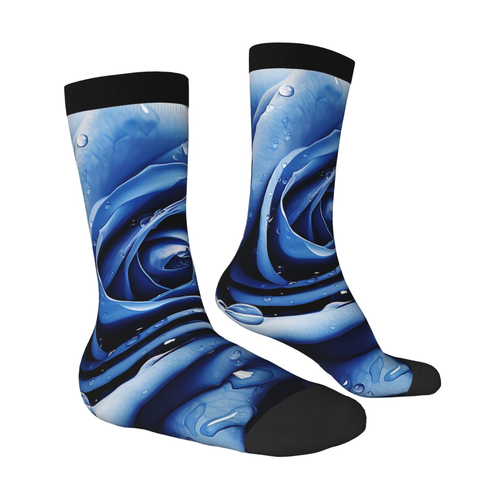 LZQPOEAS Beautiful Blue Rose Illustration Athletic Socks Unisex Cushioned Crew Socks Hiking Running Calf Sock Soft Above Ankle Sock