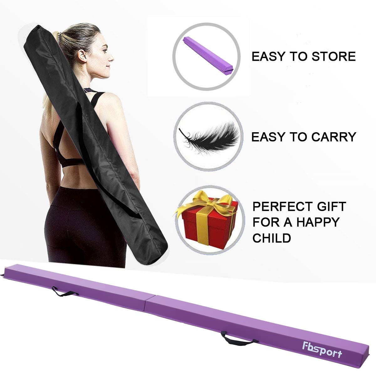FBSPORT Schwebebalken Kinder, PU-Leder Faltbarer Balken Turnen Balance Beam Klappbarer Turnbalken Gymnastik Training Balance Beam Gymnastikbalken Ausgangsgymnastik Balance Balken für Zuhause Turnen