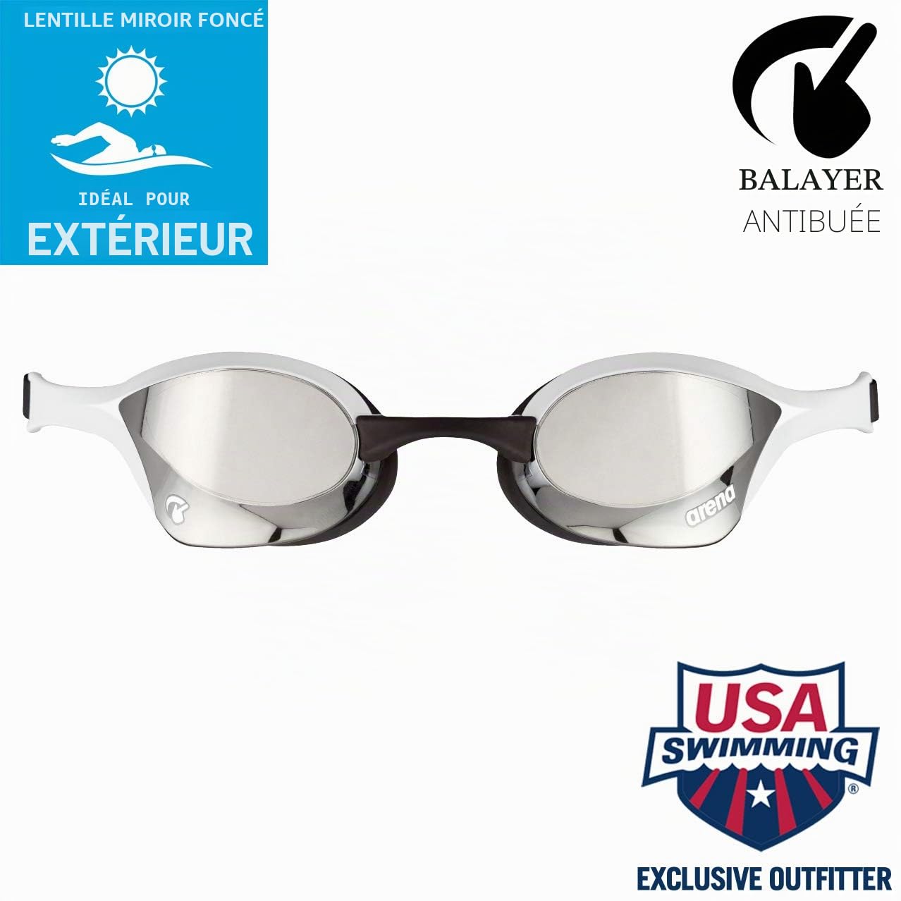 arena Cobra Ultra Swipe Mirror Lunettes de Natation Unisexe Adulte Race, Lunettes de Natation avec Lentilles Courbes Miroir, Anti-buée, Protection UV, 5 Ponts Nez Interchangeables