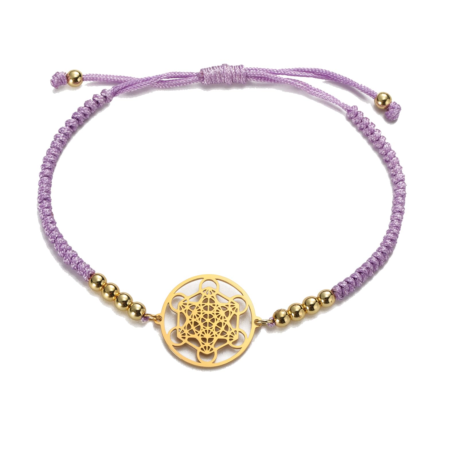UNIFT Metatron's Cube Bracelet for Women Men Stainless Steel Sacred Geometry Style Seals of Archangel With a Bead Colorful Weave Adjustable Bracelet
