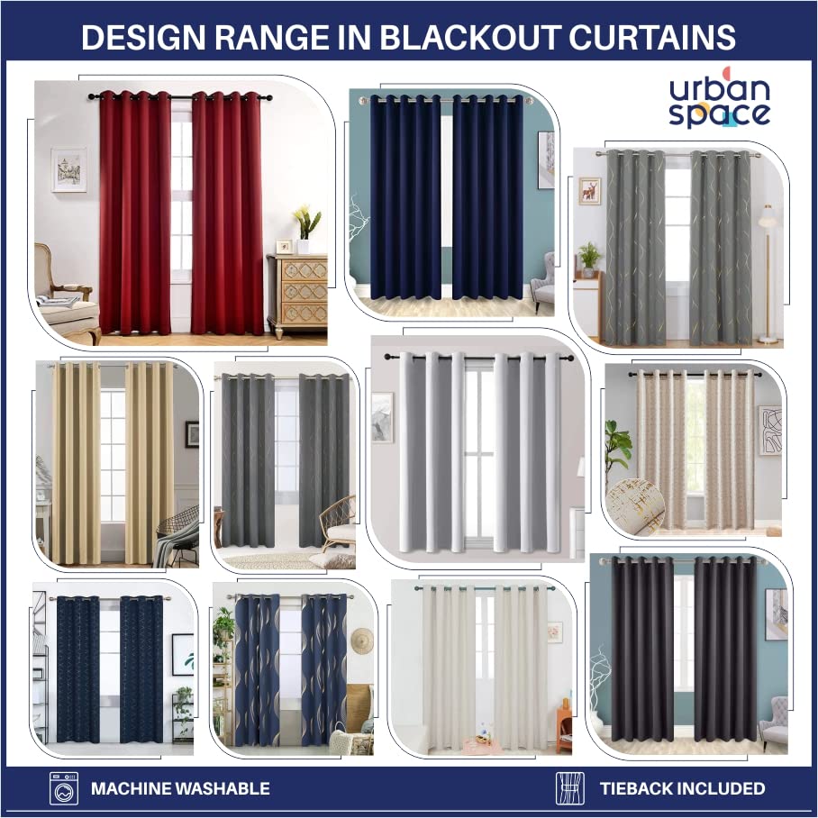 Image of Urban Space 80-85% True Blackout Curtains for Window, Gold Foil Printed Blackout Curtain, Decorative Window Curtain Eyelet with Tieback, 1 Piece Curtain for Living Room(Sparkle White, 5 Feet)