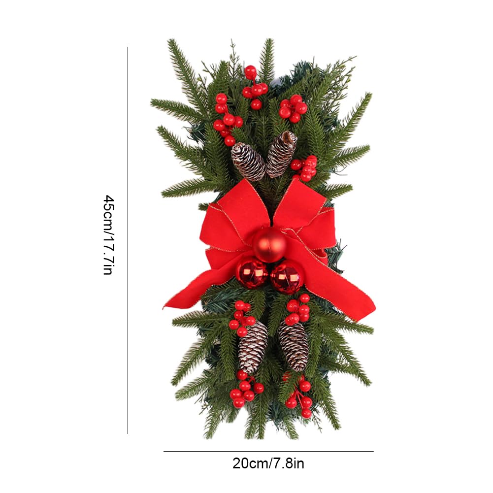 2 Pezzi Decorazione for Scale con Fiocco Rosso e Pigna 18 Pollici Ghirlanda di Natale Artificiale Ghirlanda di Plastica for Scale di Natale for la Decorazione della Porta d'ingresso