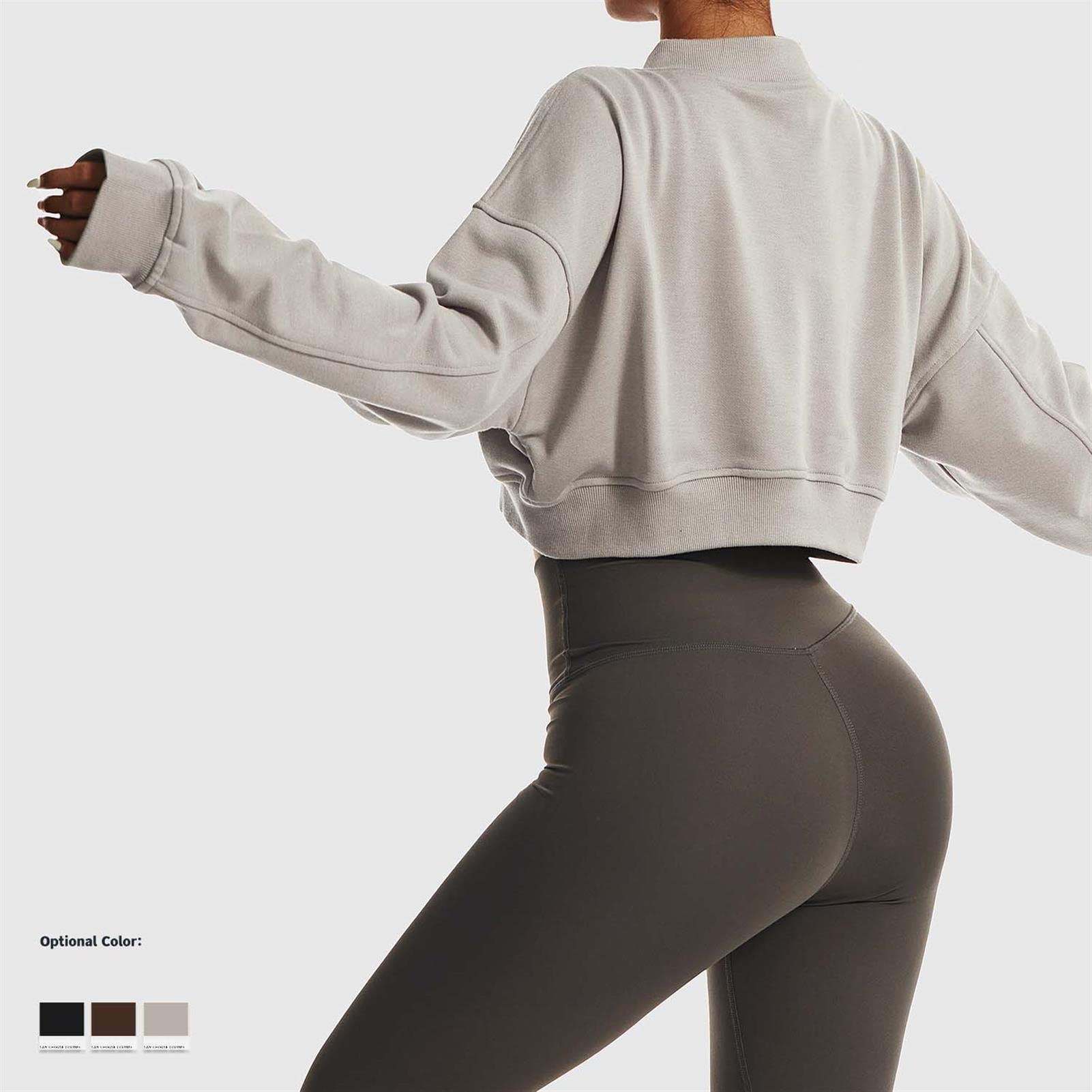 Damska luźna bluza sportowa z długim rękawem dekolt w serek sweter na co dzień topy crop trening gorset kurtka outdoorowa odzież fitness, szara, 14/XL