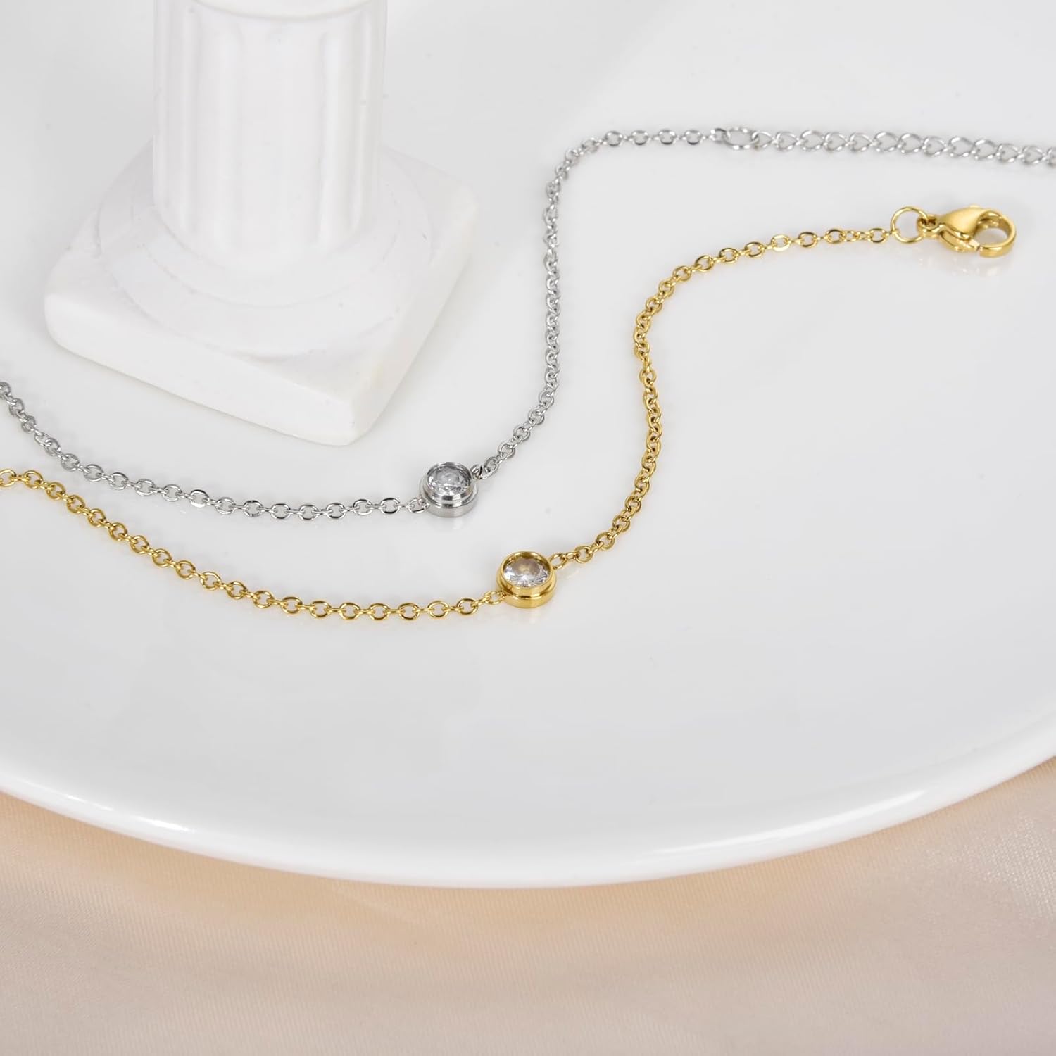 Cubic Zirconia Bracelet Gold Plated Titanium Steel Round CZ Charm Adjustable Chain Stackable Minimalist Jewelry for Women - Image 6