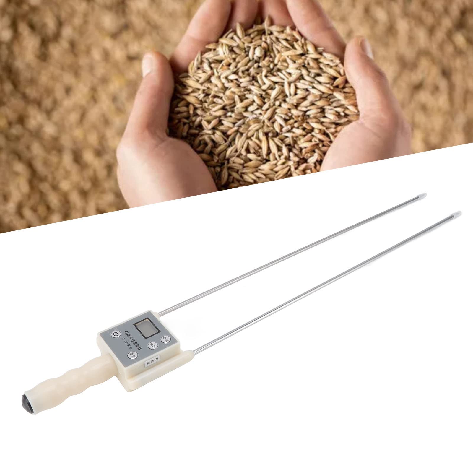 Misuratore di umidità portatile per fieno, misuratore di umidità digitale per cereali con display retroilluminato, misuratore di umidità multifunzionale in fibra per paglia, erba, mais, grano,(L)