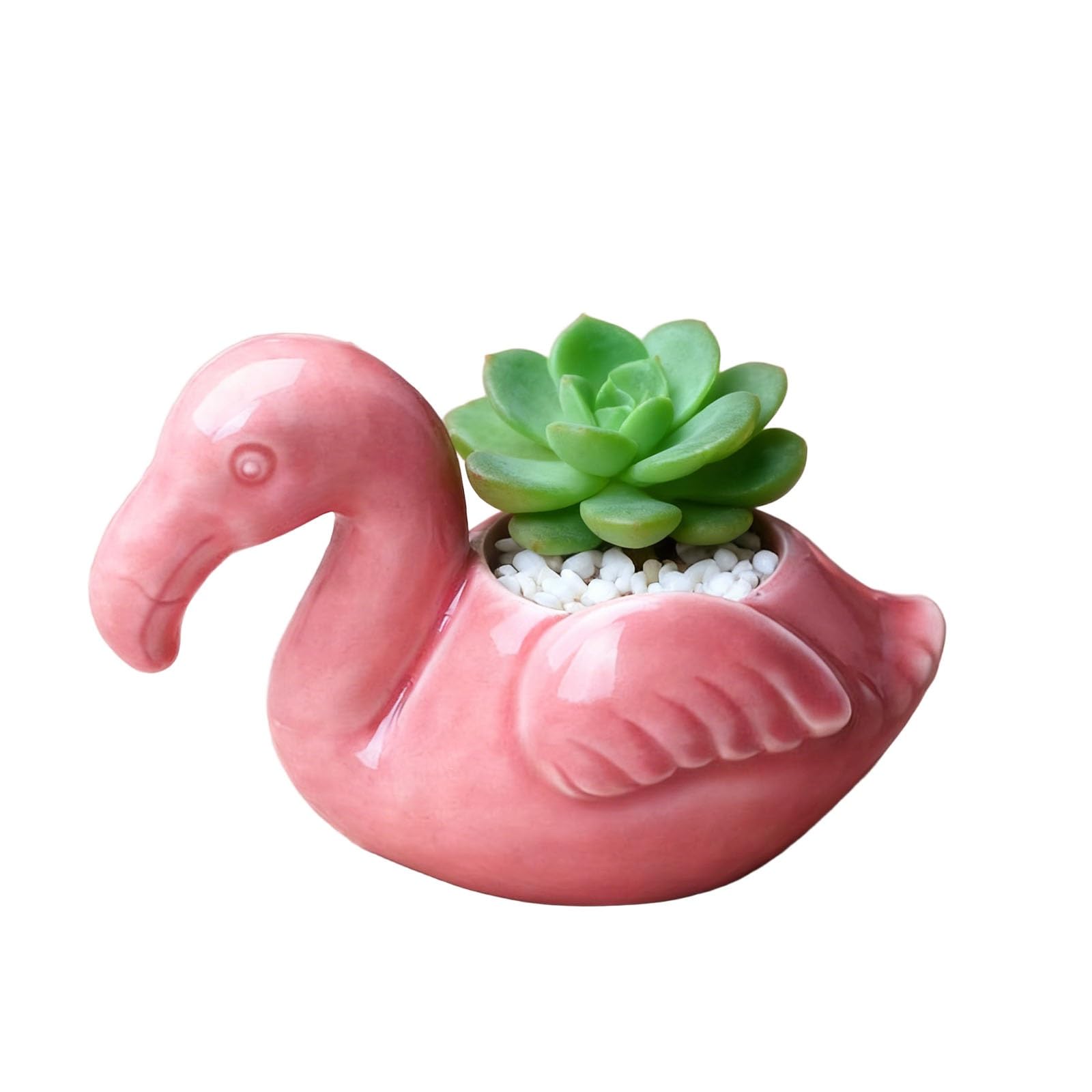Cute Flamingo Planter Ceramic Succulent Pot with Drainage Hole, Small Flower Pot for Mini Cactus & Air Plants, Home Office Desk Decor, Unique Gift for Women & Plant Lovers
