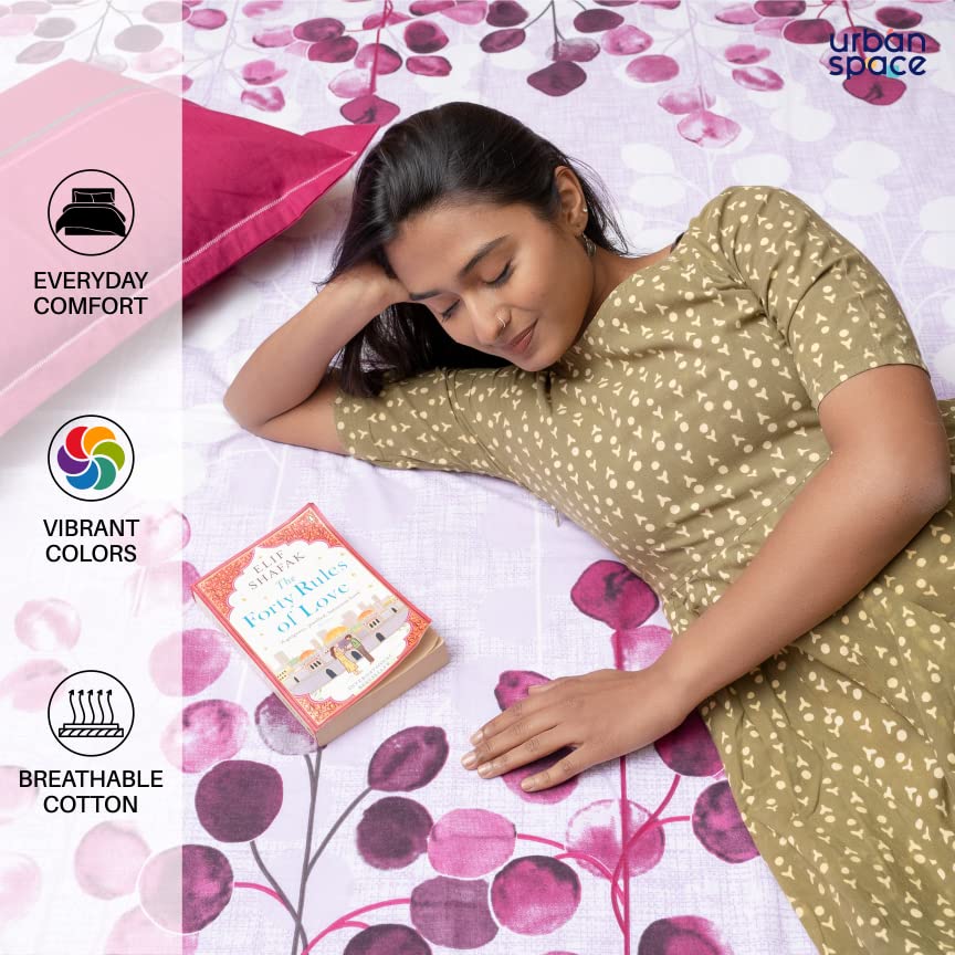 Image of Urban Space Divine 100% Cotton Bedsheets for Double Bed with 2 Pillow Covers, Double Bedsheet (Size 90 inch x 100 inch, Mars Purple)