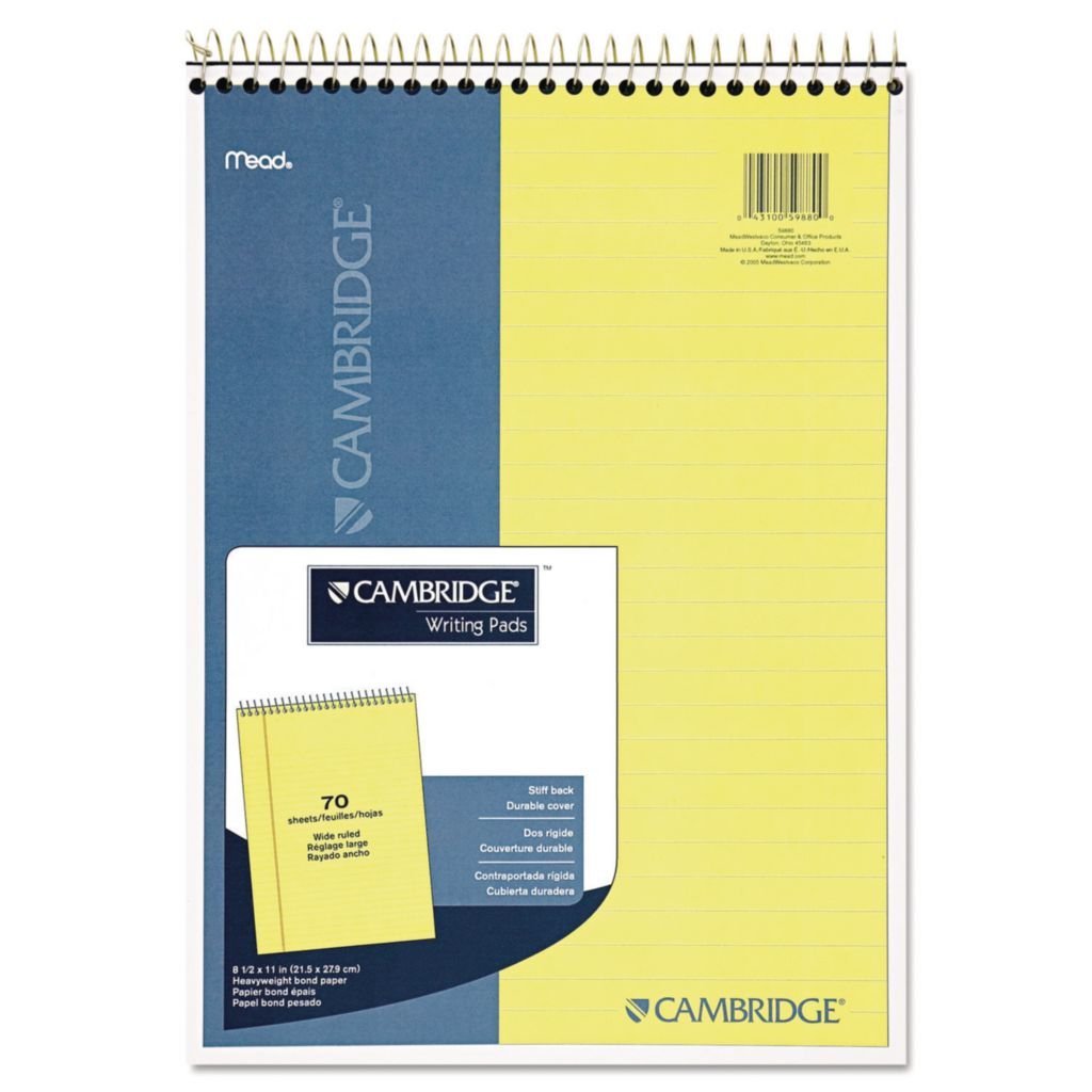 Cambridge Premium Wirebound Legal Pad, Legal Rule, Letter, Canary, 70 Sheets/Pad