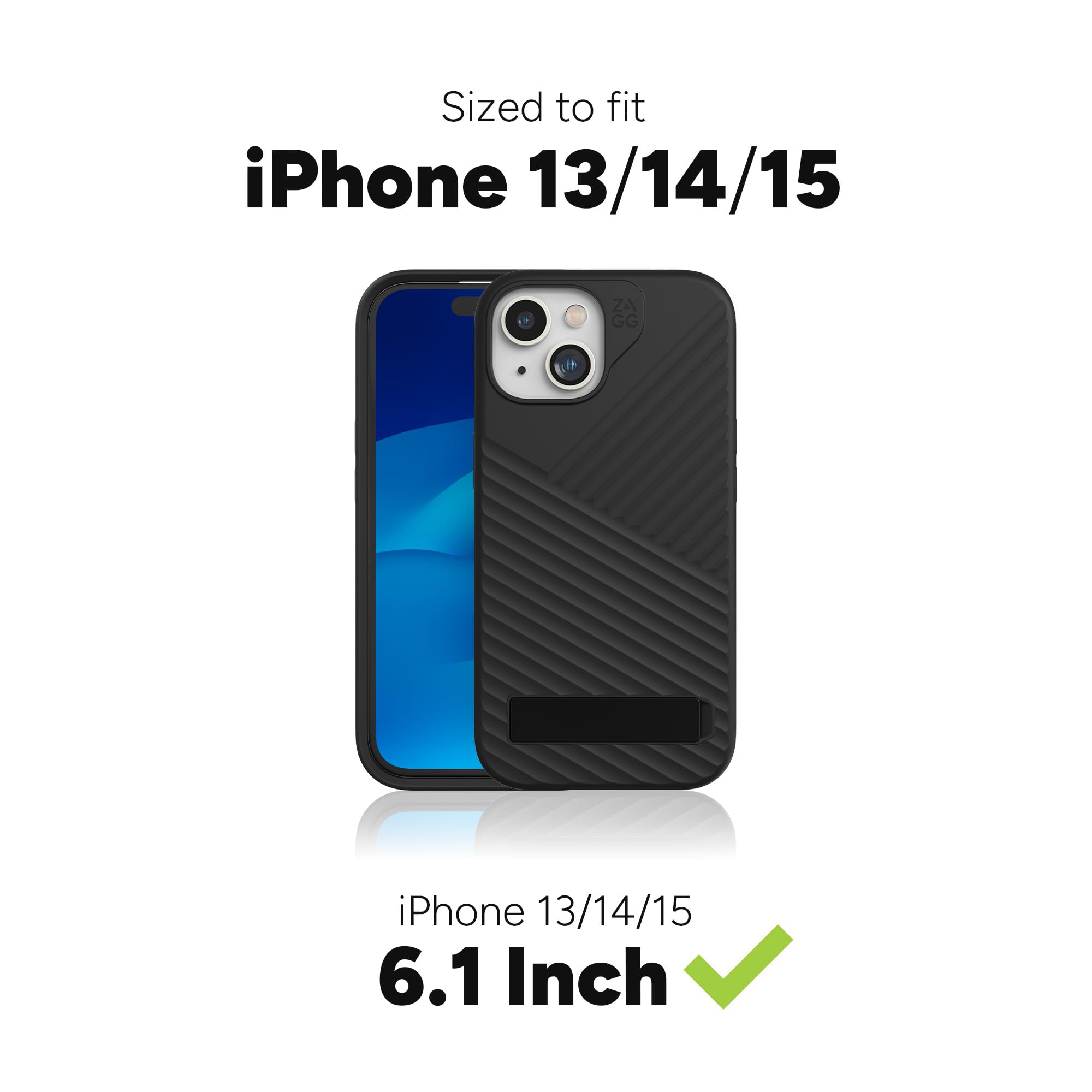 ZAGG Denali Snap - Funda para iPhone 15/14/13 con Soporte, protección contra caídas (16 pies), Funda Texturizada de Doble Capa para teléfono Celular, diseño Antideslizante, Funda MagSafe, Azul Marino