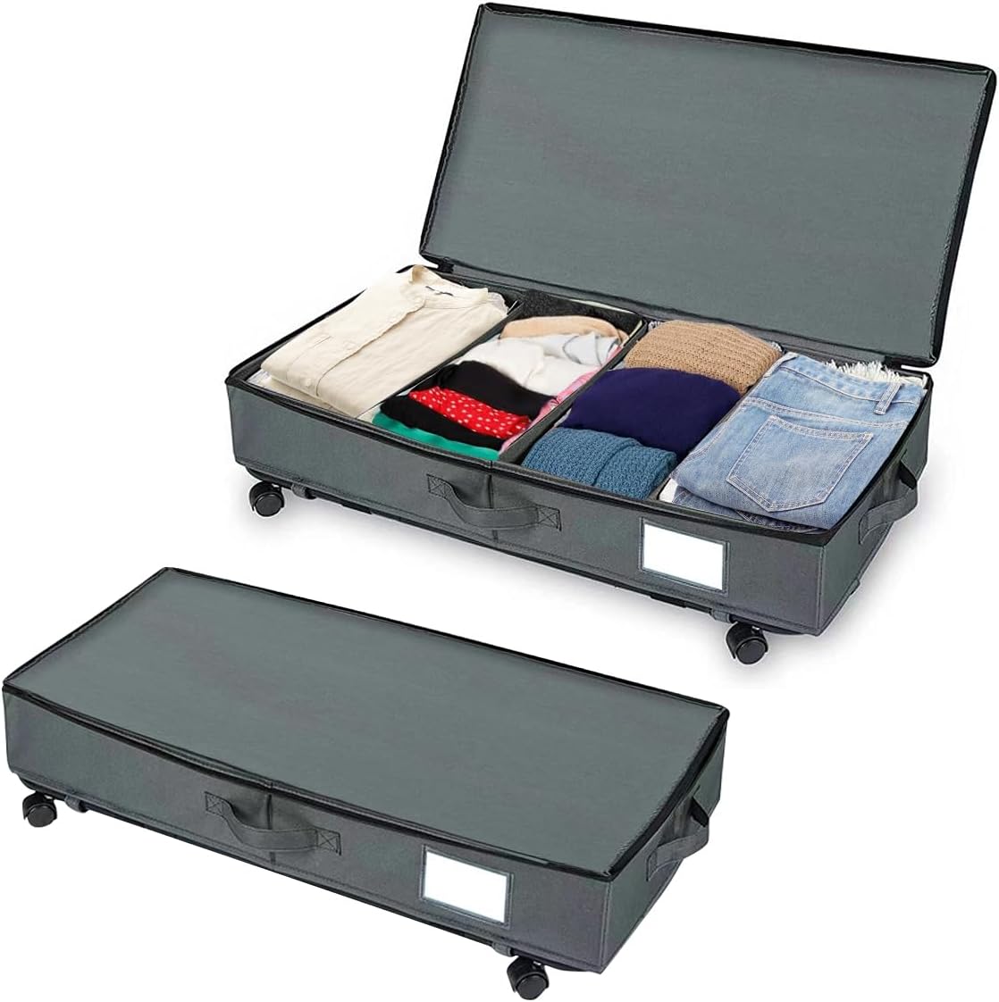 Under Bed Storage with Wheels Under Bed Storage Containers with Lid&Label,Rolling Under Bed Shoe Storage Under the Bed Storage Bins for Bedroom Clothes Shoes Blankets (2Pack)
