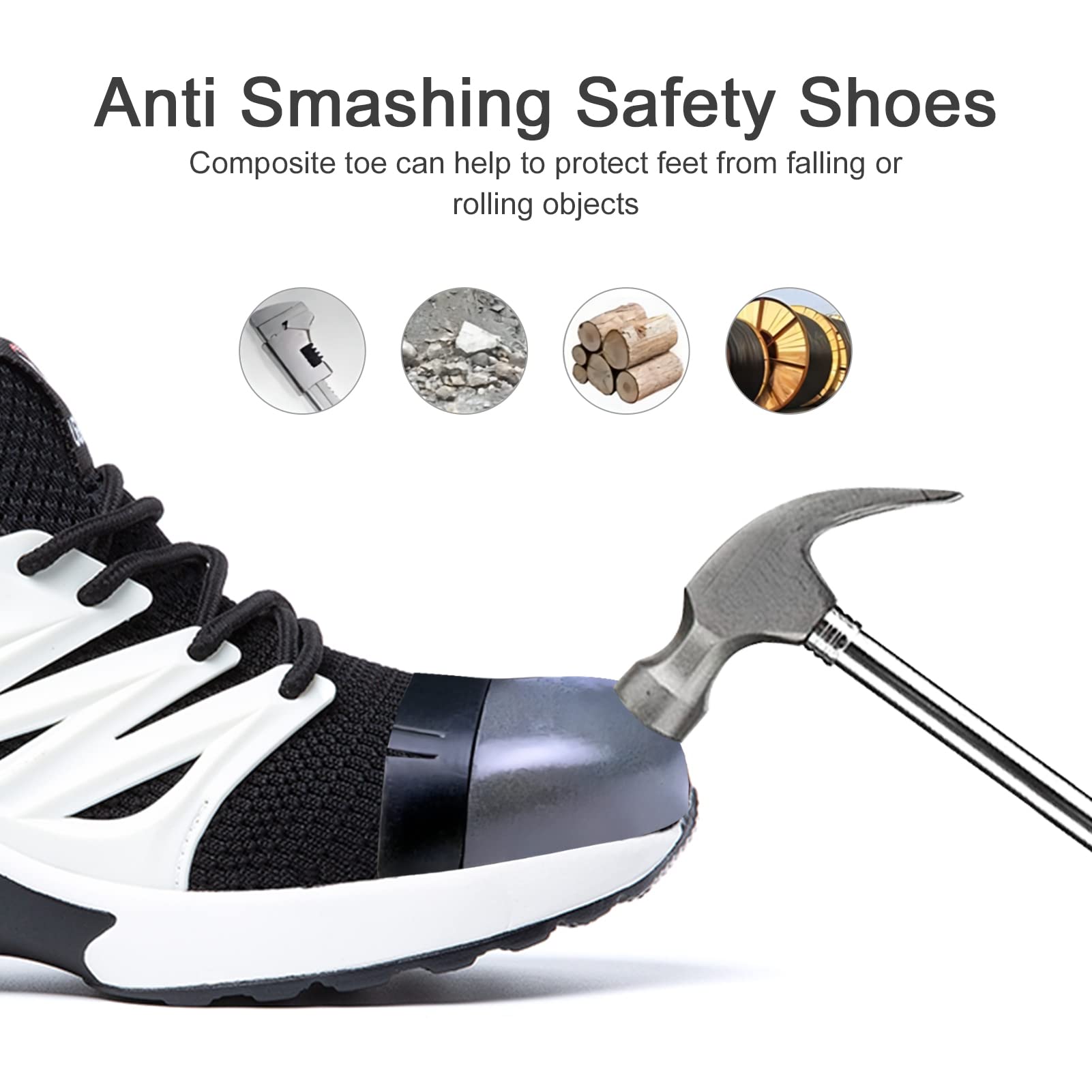 Hitmars Scarpe Antinfortunistiche Uomo Scarpe da Lavoro Donna Punta in Acciaio Scarpe da Cantiere Safety Shoes Leggere Scarpe Sportive di Sicurezza Nero Blu EU36-48