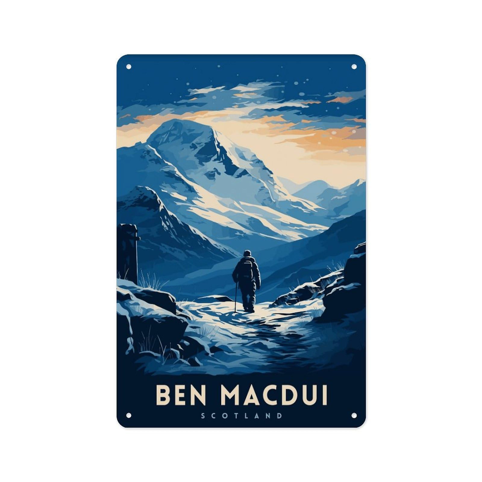 Metal Tin Sign Artwork on The Summit of Ben Macdui, Cairngorms National Park Poster, Scottish Highlands Decor, Artwork on The Summit of Ben Macdui, Mountain Scenery, Trekking in Scotland 8 X 12 Inch
