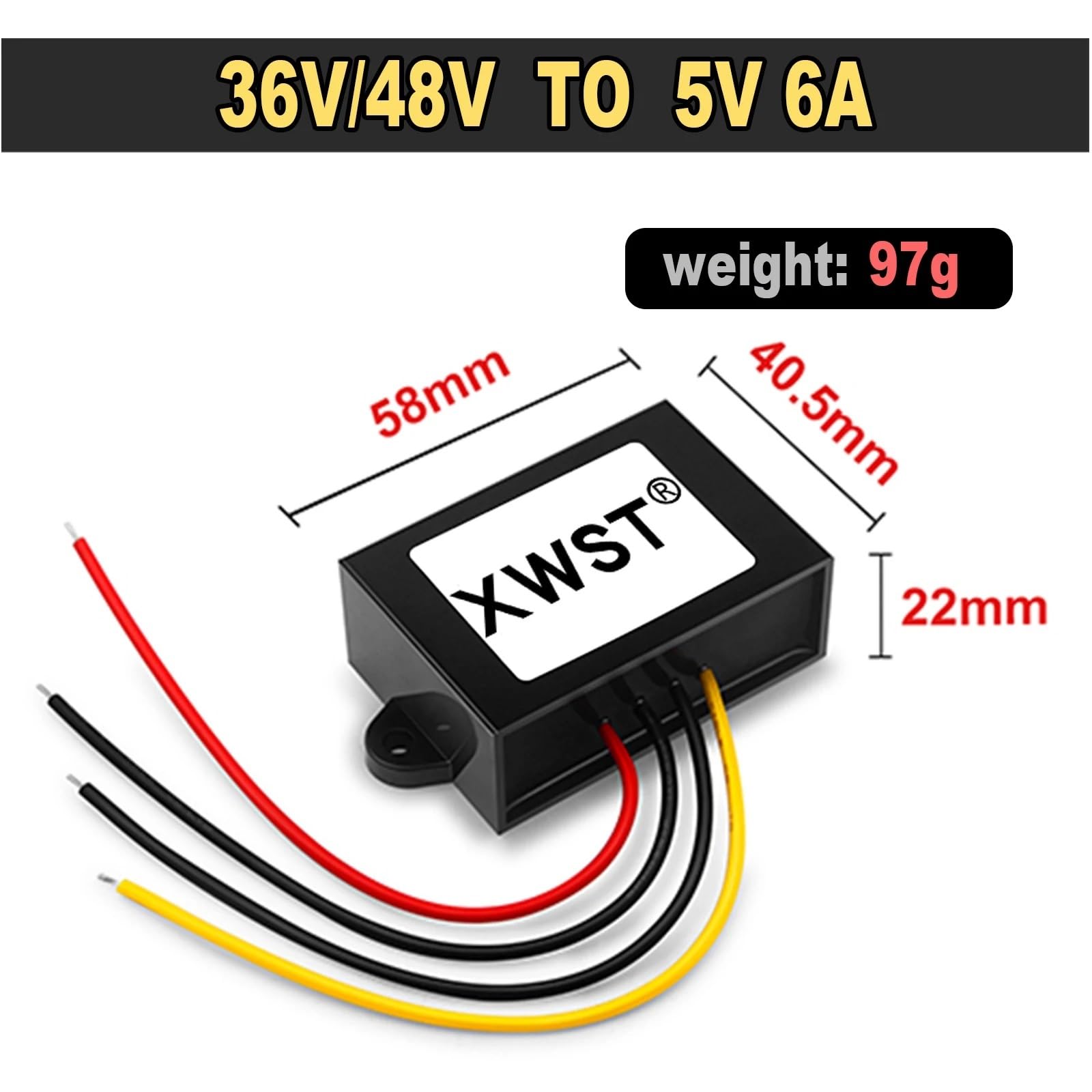 Konwerter DC 36V 48V do 5V DC Regulator Napięcia Regulator 1-65A Przetwornica Moc Reduktor Moduł Wodoodporny Transformator(6A ABS Plastic L)