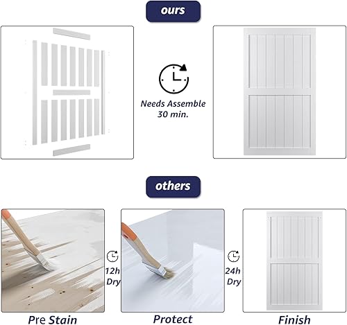 Miniatura 6 de Puerta corredera blanca de granero de 48 x 84 pulgadas, agujeros preperforados de fácil montaje, losa sólida para puerta de granero cubierta con