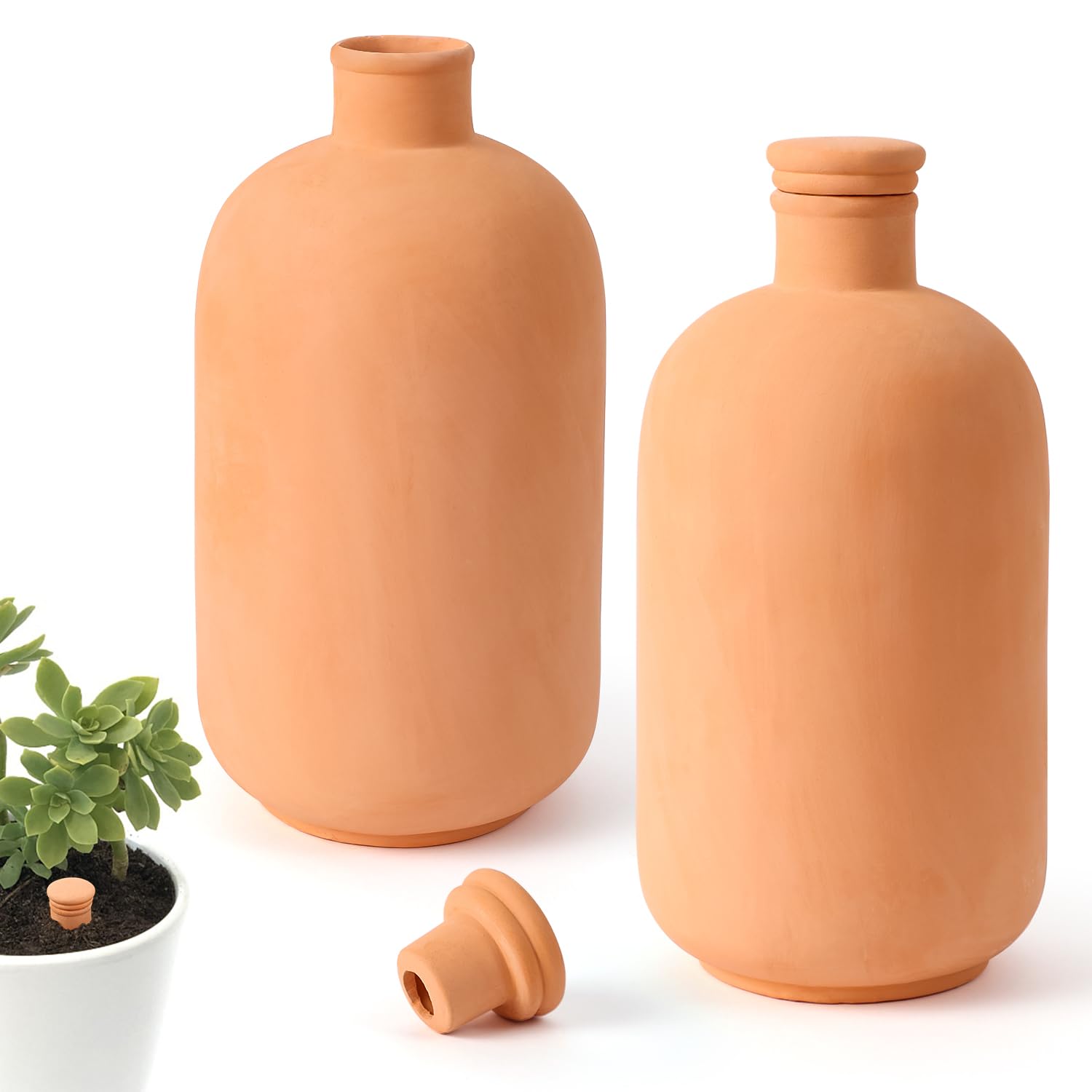 2 pcs Large 10x5in Ollas Terracotta Watering Pots Self Watering Planter Insert 1.8L Terra Cotta Clay Watering Spikes Automatic Plant Watering Devices for Outdoor & Indoor Plants Self-irrigate