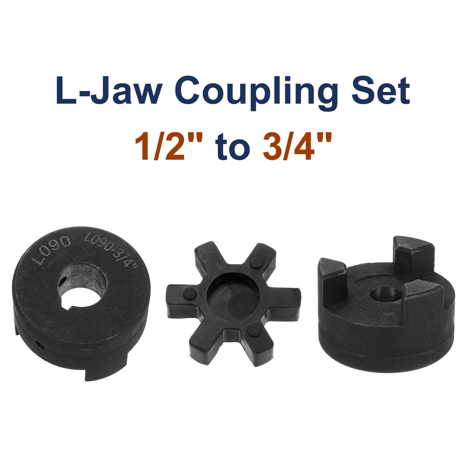 QUARKZMAN Accouplements Flexibles 1/2" à 3/4", Accouplements L090, Ensemble de Coupleur L-Jaw 3 Pièces Joint en Caoutchouc Buna-N NBR pour Équipement Hybride de Fendeuse à Bois