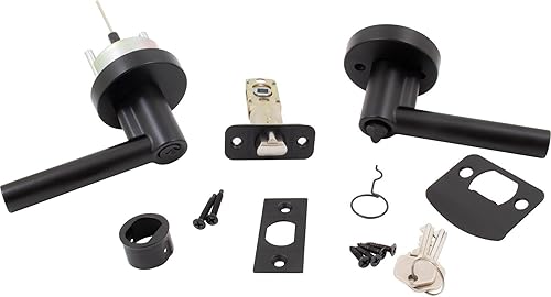 Miniatura 6 de Stone Harbor Hardware Zurich - Manija de puerta con roseta redonda, pestillo de entrada, llave KW, negro mate