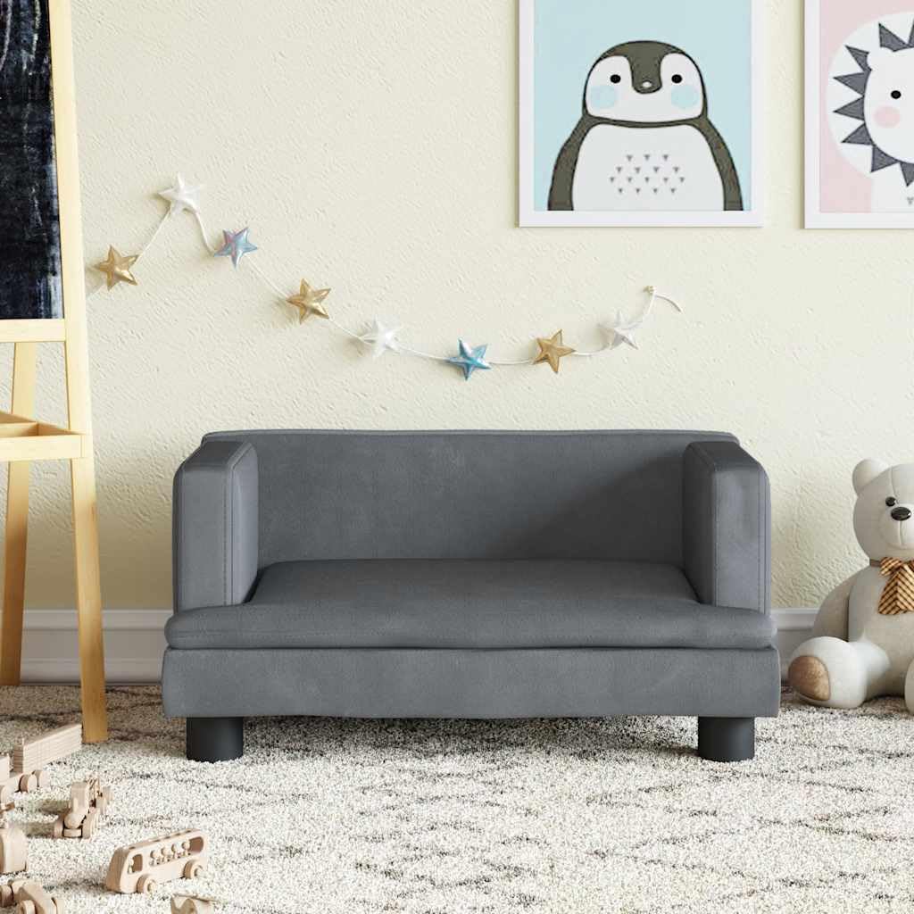 Sofa dziecięca ciemnoszara, 60 x 40 x 30 cm, aksamitna, meble do pokoju dziecięcego, meble do siedzenia dla małych dzieci, stabilna i trwała, z miękką tapicerką, dla dzieci w wieku od 3 do 6
