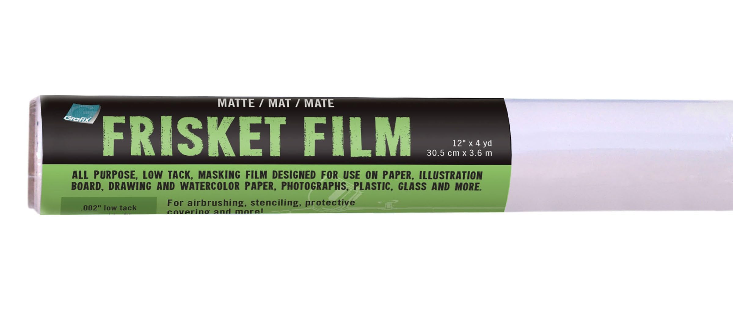 Grafix Frisket Film, Matte 12" x4 yds All Purpose Low Tack Self-Adhering Removeable Adhesive Film, for Airbrushing, Retouching, Stencils, Rubber