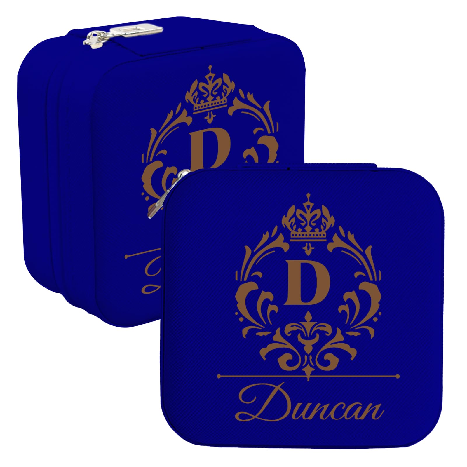 Mocessory Women's Navy Blue Personalised Travel Jewellery Box With Name And Initials For Custom Small Travel Jewellery Case As Bridesmaid Proposal Gifts, Personalised Gifts For Birthday, Wedding, Christmas, Bridesm