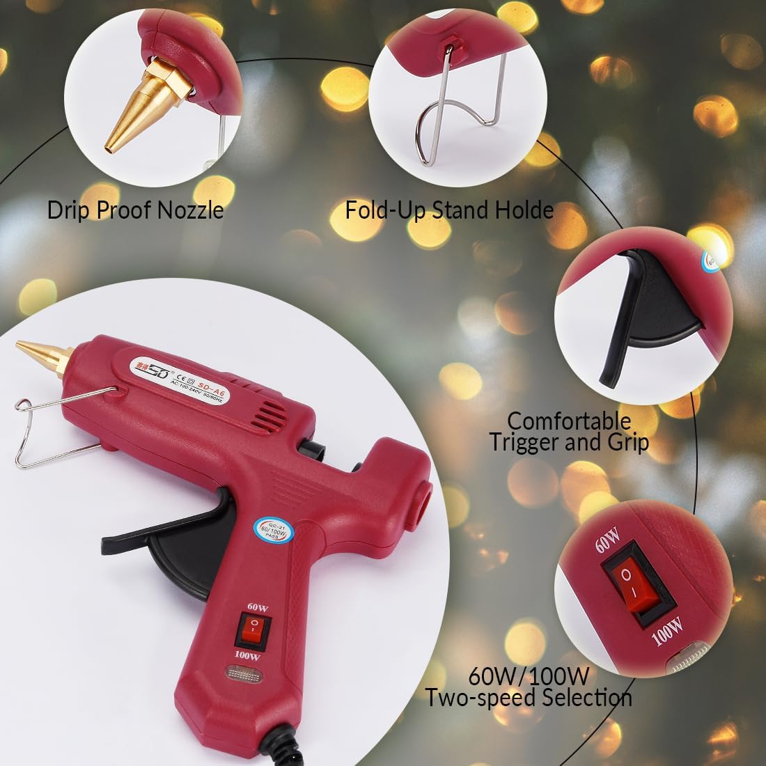 Dual Temp Hot Melt Glue Gun, Perfect for Standard Size Glue Sticks and Sealing Wax Sticks（Diameter 0.43"), Red, 60W-100W