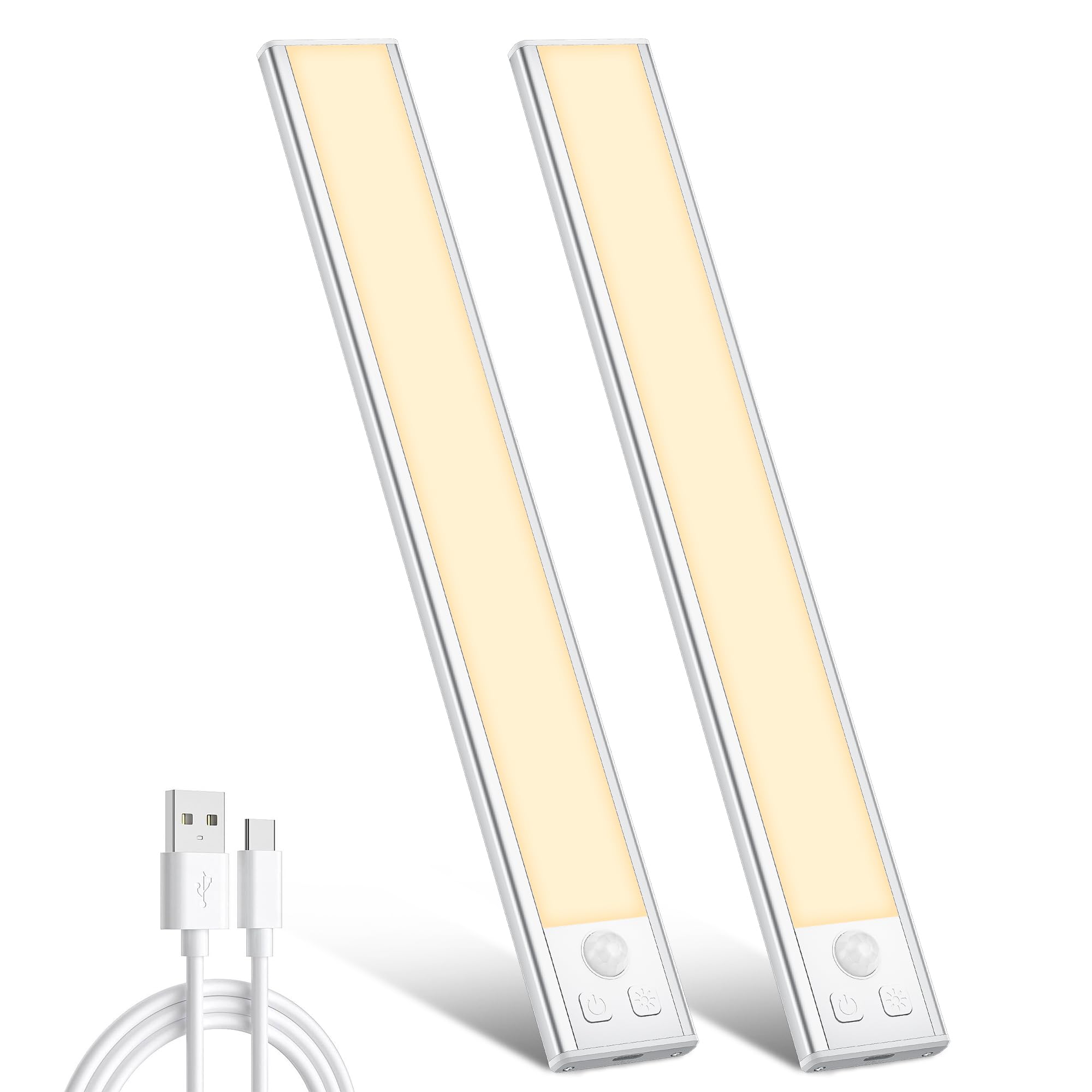 Ylatoial Under Cupboard Kitchen Lights, 2 Pack 31cm Warm White Dimmable 1800mAh Rechargeable Magnetic LED Motion Sensor Lights Indoor for Cabinet