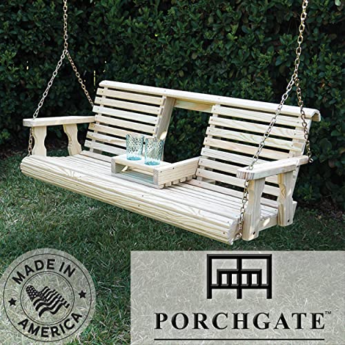 Porchgate Amish Heavy Duty 800 Lb Rollback Console Treated Porch Swing With Hanging Chains (Unfinished) #TOP1