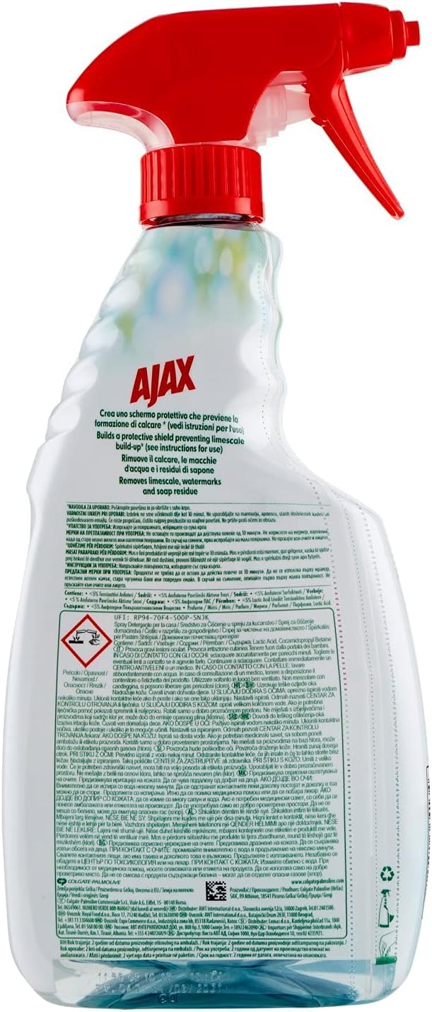 10x Ajax Shower Power Kalkreiniger 600 ml – Kraftvoller Badreiniger gegen Kalk, Seifenreste und Wasserflecken, Für Dusche und Bad,+ Italy Shop Service Kostenloser Schlüsselanhänger