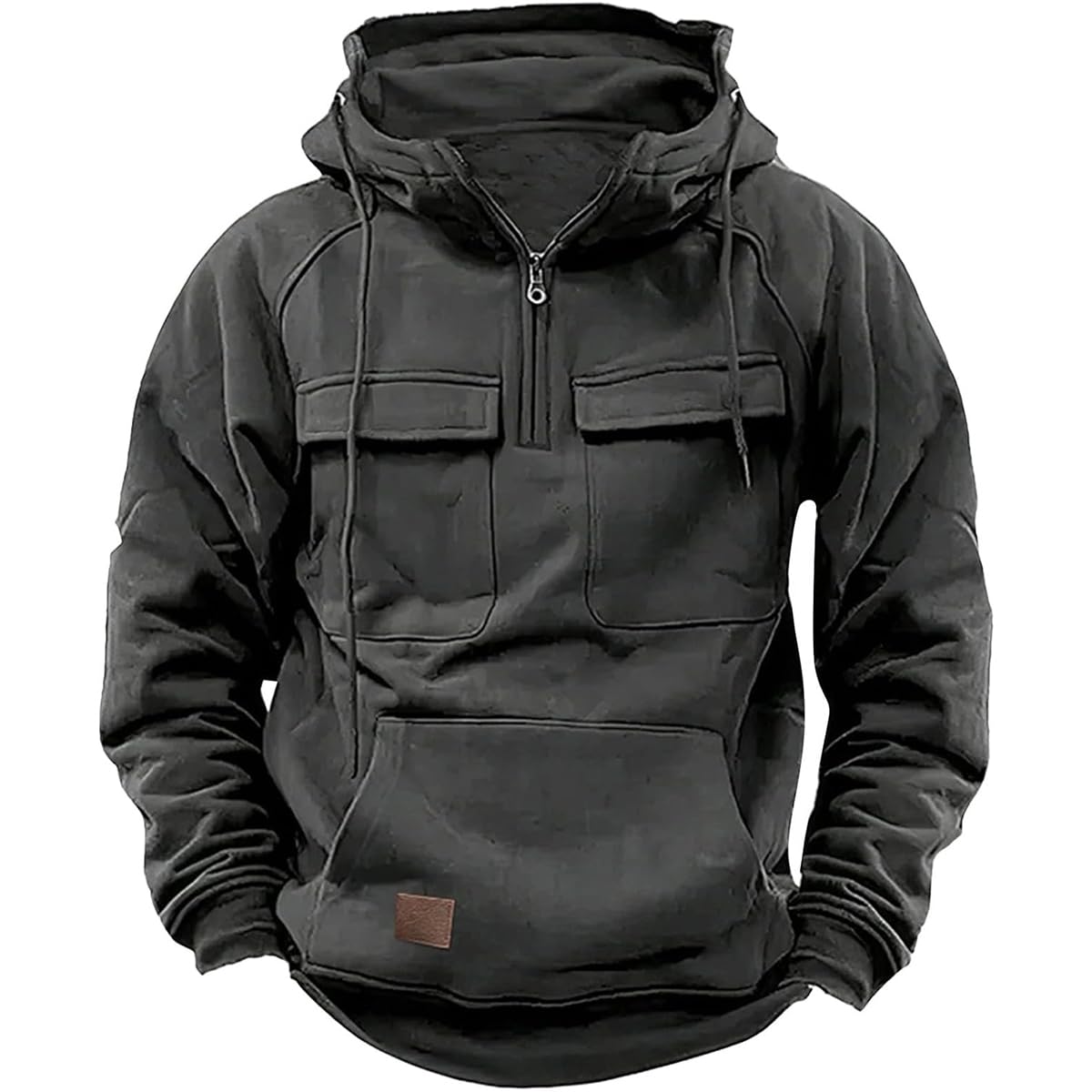 Men's Tactical Quarter Zip Cargo Hoodie - Outdoor Pullover Sweatshirt Jacket