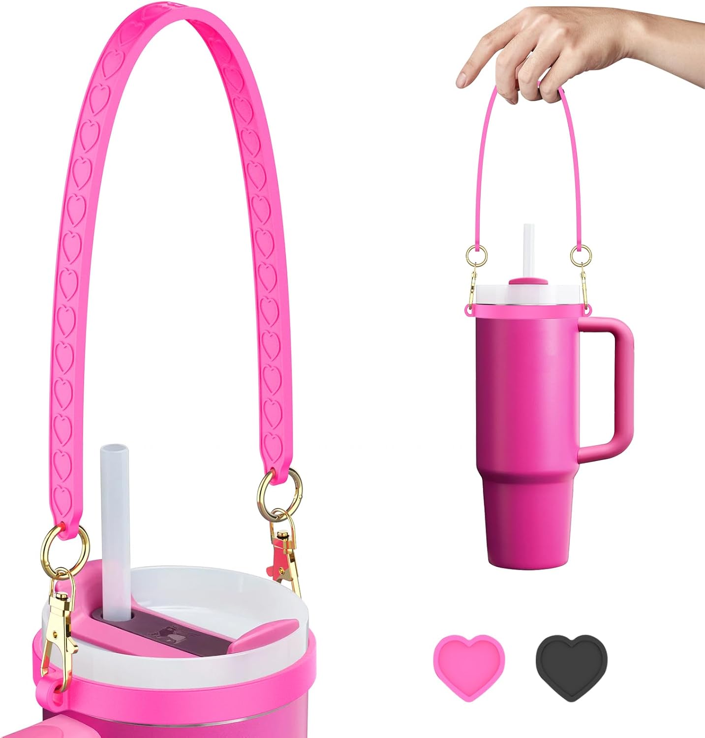 Valentine's Day Water Bottle Handle Strap, Lover Strap Cord Compatible with Stanley Cups, Silicone Carrier Bottle Accessories Fits Most 8-40oz Bottles