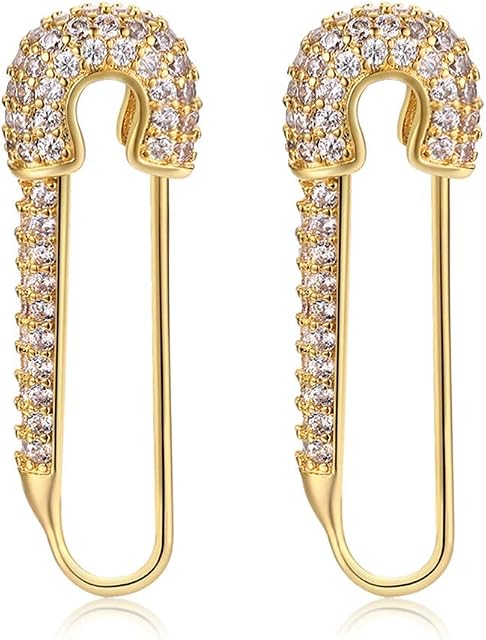 CZ Safety Pin Cartilage Sterling Silver Hoop Earrings for Women Girls Dainty Cubic Zirconia Dangle Drop Hypoallergenic Stud Post Crystal Huggie Fashion Hoops Jewelry 20mm