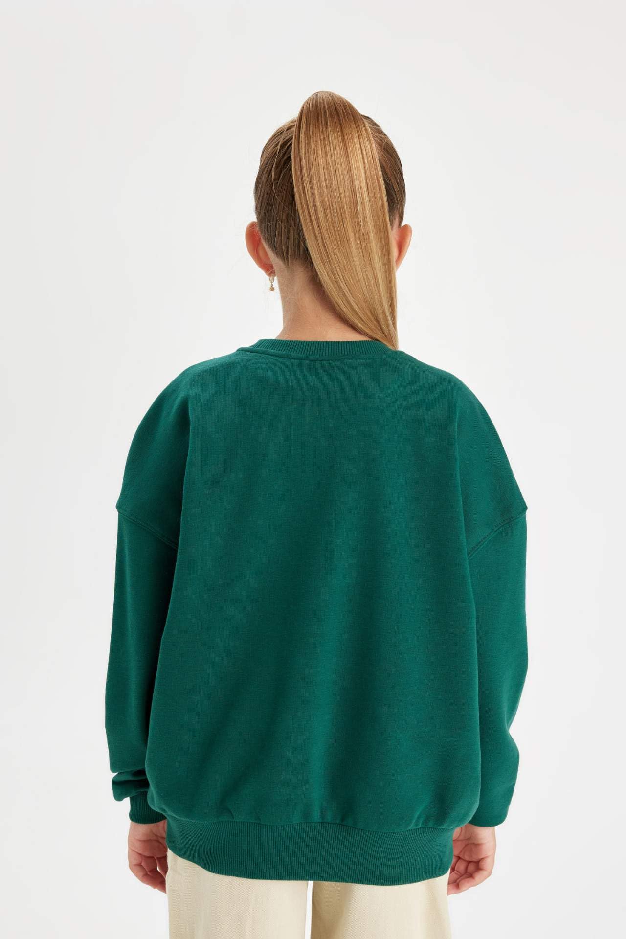 DeFacto Girl Regular Fit bluza z długim rękawem, dziergana bluza z kapturem dla dziewczynek (D.Green, 5/6 Y), zielony, 5-6 lat