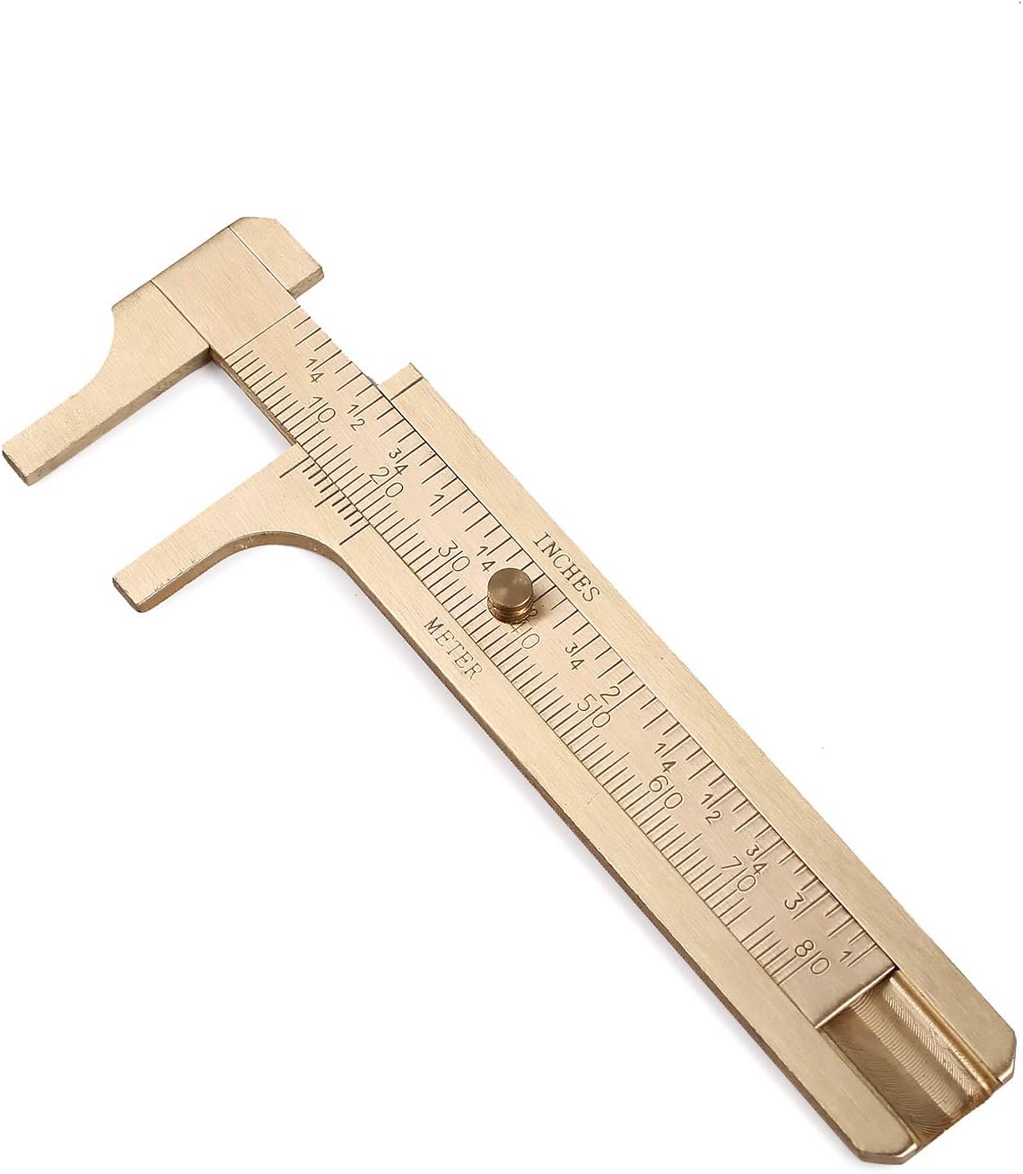 Shuxy Retro Vernier Caliper Copper Alloy Mini Brass Sliding Pocket Caliper Metal Double Scale for Measuring Gemstones and Jewelry Components Bead Wire Guitar Repair 80 mm /3.15"