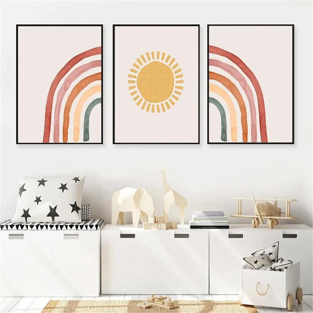 WUHBCZ Canvas Paints-Nordic Abstract Sun Rainbow Canvas Painting Nursery Wall Art Posters and Prints Kindergarten Pictures for Children's Room Kid Room Decor-60 * 70cm/3PCS (No Frame)