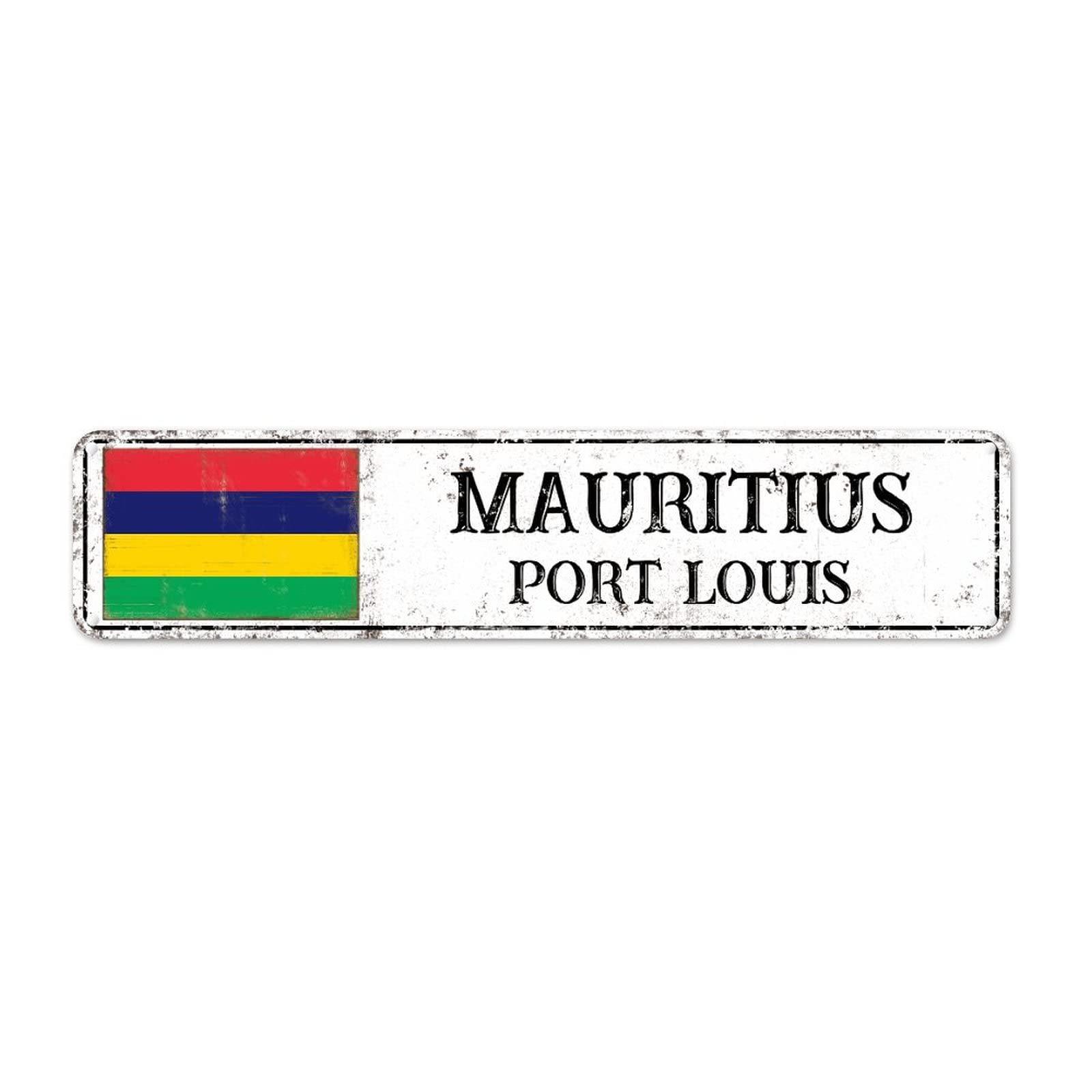 Mauritius Flag Aluminum Sign Mauritius City Souvenir Sign Port Louis Capital City Vintage Metal Wall Sign National Flag Country Souvenir Men Cave Decor Retro Signs for Living Room Bedroom 4×18in
