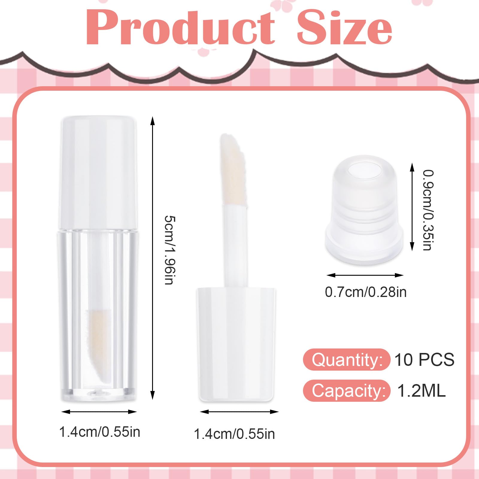 Lot de 10 tubes de gloss à lèvres vides transparents rechargeables de 1,2 ml pour baume à lèvres, différents échantillons, recharges de voyage, mini tubes de gloss à lèvres pour femme