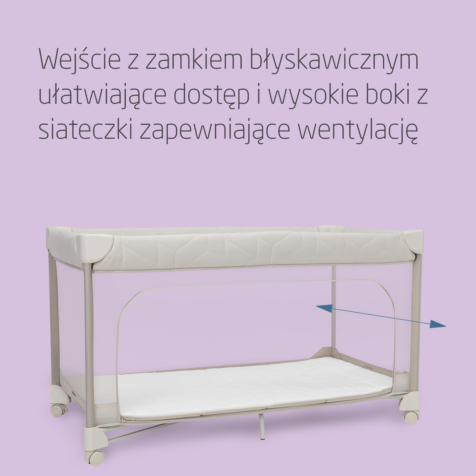 Maxi-Cosi Merlin, Łóżeczko Turystyczne & Plac Zabaw 2 w 1, 0–4 lat, do 18 kg, Łóżeczko Podróżne, Składa Się w 1 Sekundę, Materac CloudCore 120x60 cm, Boczne Wejście, 4 Kółka, Elegance Beige