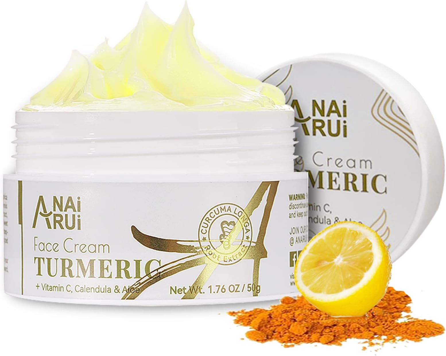 ANAiRUi Turmeric Face Cream, Vitamin C Cream for Face & Body, Turmeric Facial Moisturizer for Dark Spots, Wrinkles, Moisturizing, Skin Repairing Turmeric Cream for Dry Skin, 50g