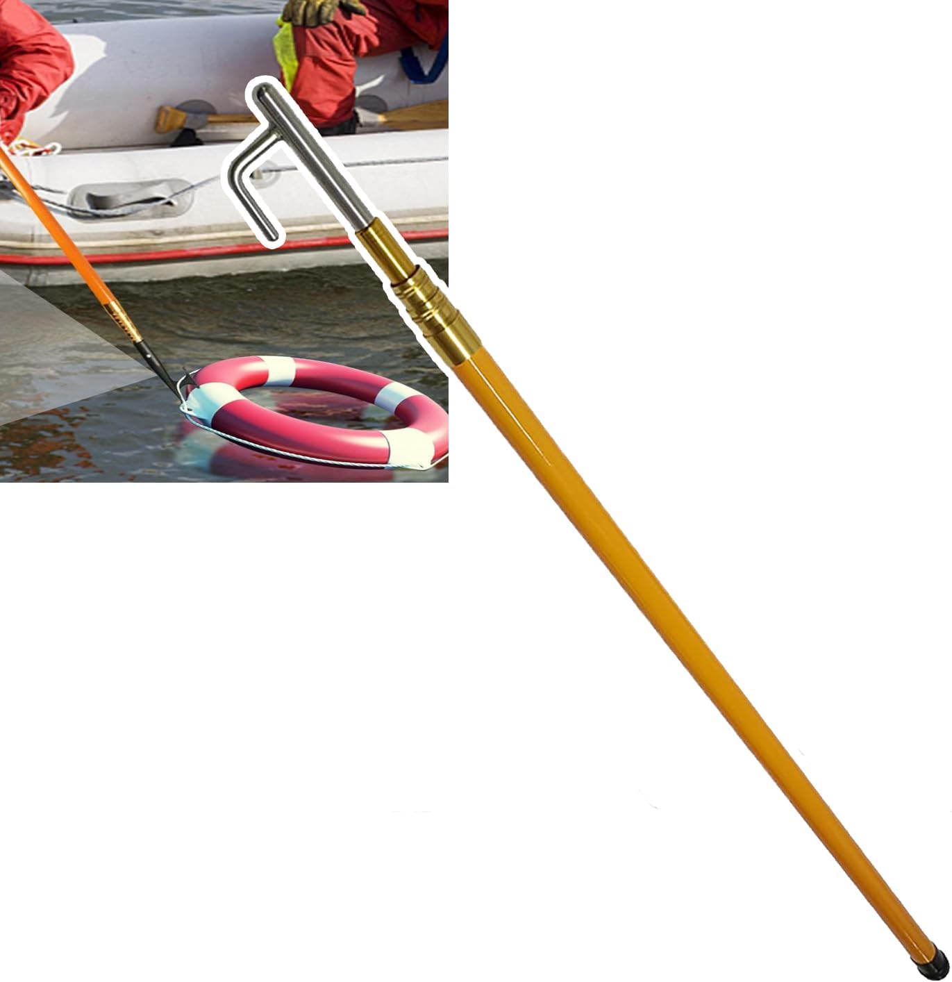 Telescopic Boat Hook Pole - 4/5/6/8M, Pole Diameter: 6cm + Opening: 4cm, Load 250 Kg/ 550 Lb, 304 Stainless Steel Hook, for Pushing Pulling and Boating
