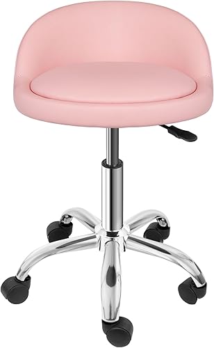 Miniatura 8 de SUPER DEAL Taburete giratorio hidráulico de altura ajustable para tatuaje, masaje facial, spa, salón médico, con respaldo (rosa)