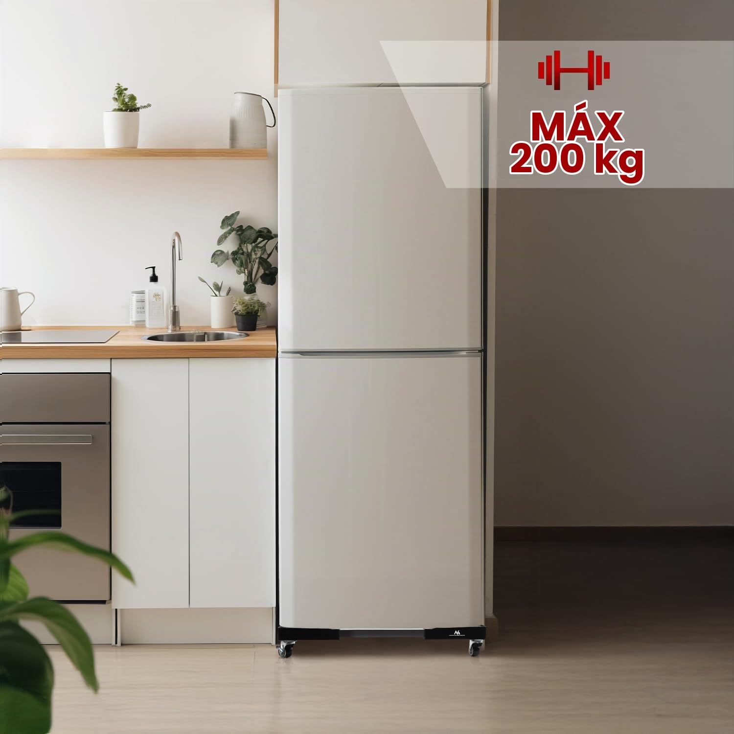 Soporte móvil universal Maclean MC-118B para lavadora secadora nevera con ruedas y bloqueo ajustable 500-700 mm base resistente antideslizante 200 kg