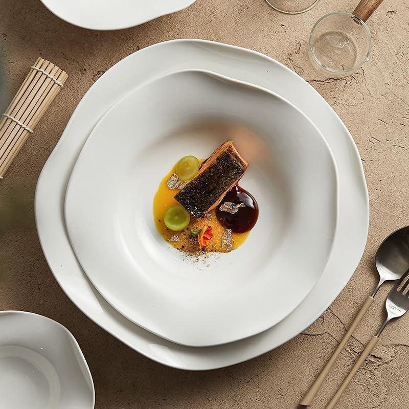 Dessert Plates Ceramic Plate Irregular Salad Plate Soup Plate Hotel Restaurant Creative White Plate Dessert Plate(Small)