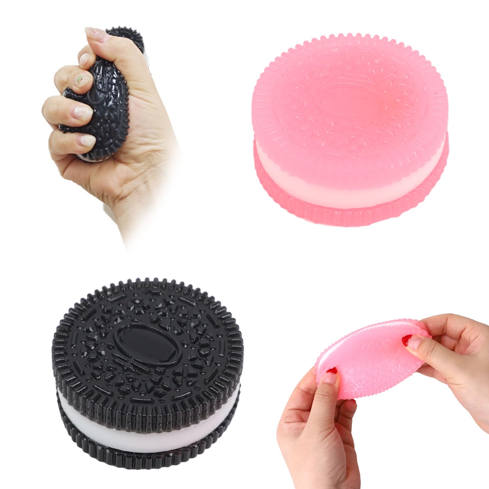 2 Stück Squishy Oreo-Spielzeug – Anti-Stress Knautschspielzeug, TPR-Material, 6,5 X 6,5 X 2,5 Cm